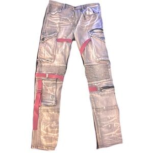 men’s embellished strap jeans